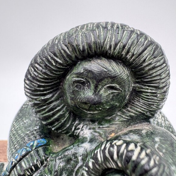 Inuit Sculpture Black Soapstone Hand Made The Wolf Sculptures Canada Parent moth - Picture 2 of 13